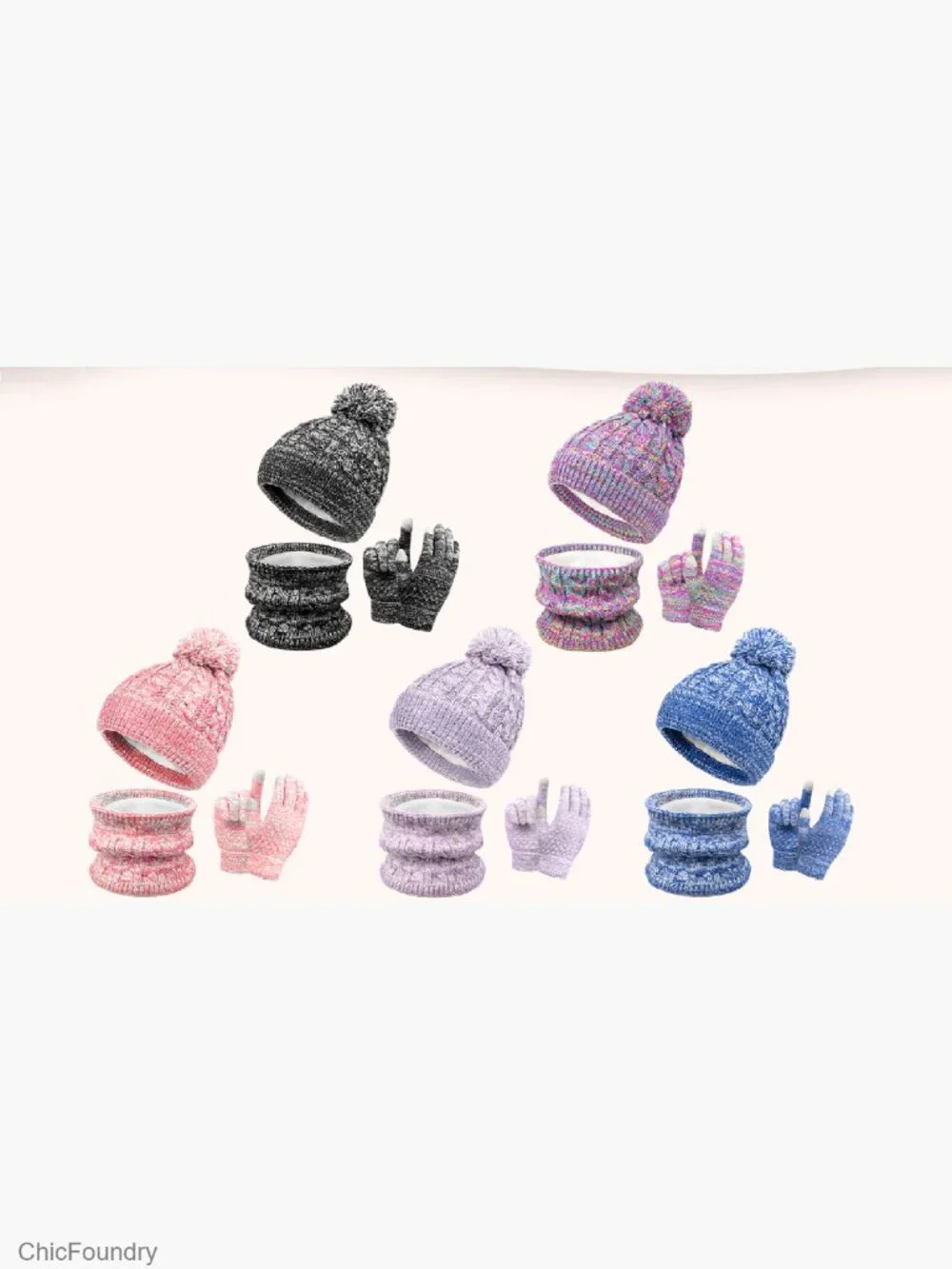 Kids Winter Hat Gloves Scarf Set, Toddler Beanie Knitted Mittens Neck Gaiter
